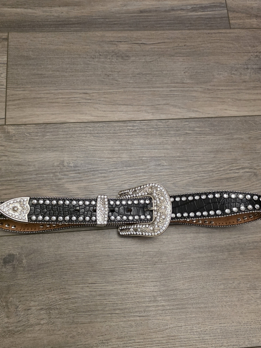 Blazin Roxx Black Leather Rhinestone Scalloped Western Belt